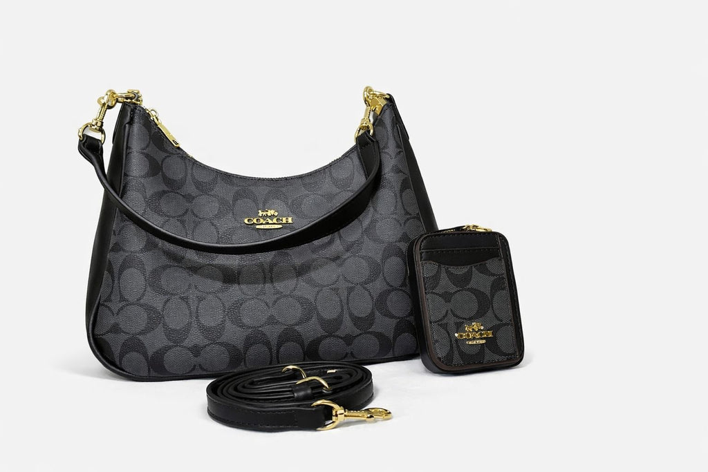 Set Coach Duo: Bolso de Hombro Teri y Porta Auriculares en Lona Signature Charcoal
