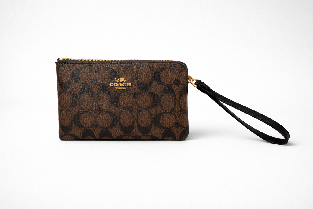Cartera de Mano Coach Large Wristlet en Lona Signature - Color Brown/Black