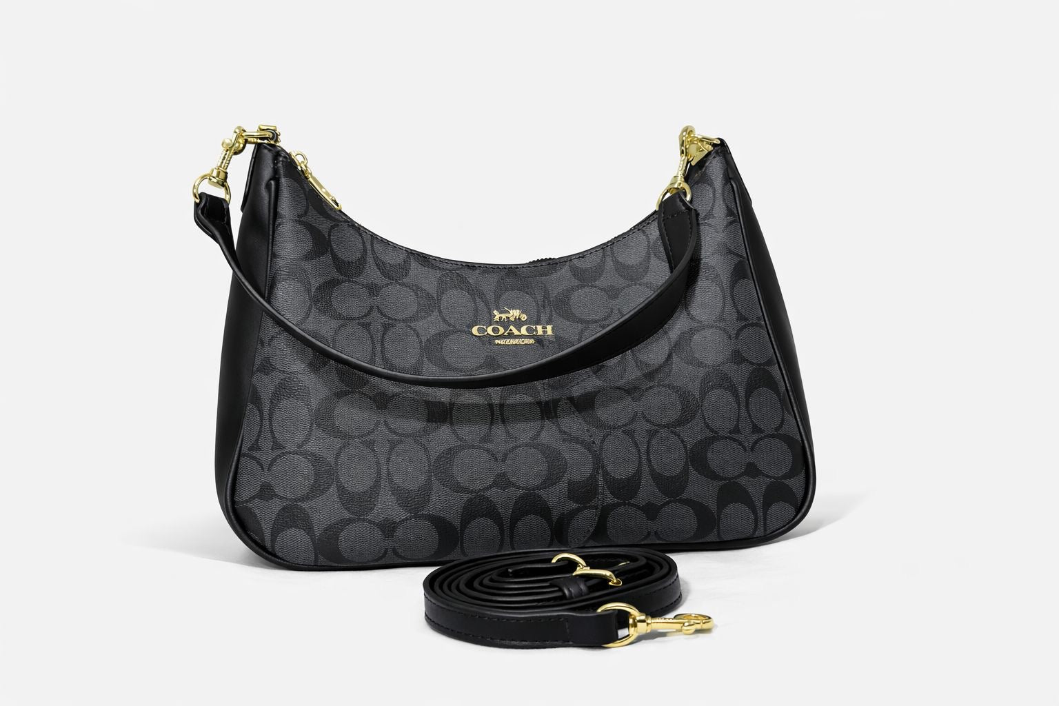 Set Coach Duo: Bolso de Hombro Teri y Porta Auriculares en Lona Signature Charcoal