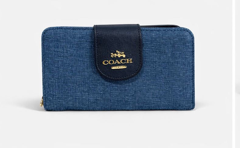 Dúo Coach: Bolso de Hombro Teri Blanco y Cartera Continental de Mezclilla